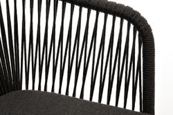 "Марсель" стул плетеный из роупа, каркас из стали золотой глянец, роуп темно-серый круглый, ткань серая