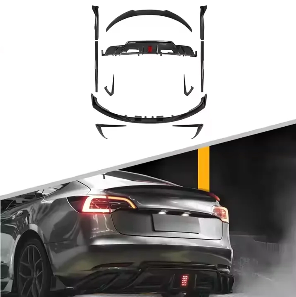 Обвес для Tesla Model 3 2017-2023 тесла Губа переднего бампера Накладки на передний бампер Боковые юбки Диффузор заднего бампера
