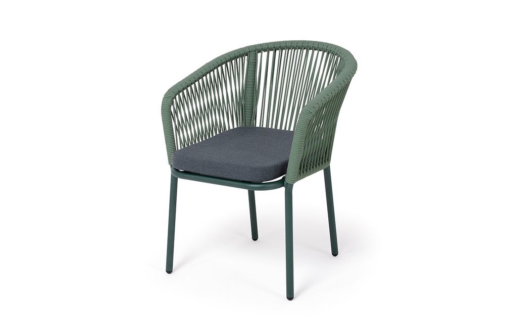 "Марсель" стул плетеный из роупа, каркас алюминий RAL6036 муар, роуп зеленый (4204) круглый tex, ткань темно-серая 027