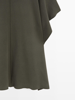 Massimo Dutti Длинная вязаная накидка с регулируемым капюшоном, серовато-зеленый