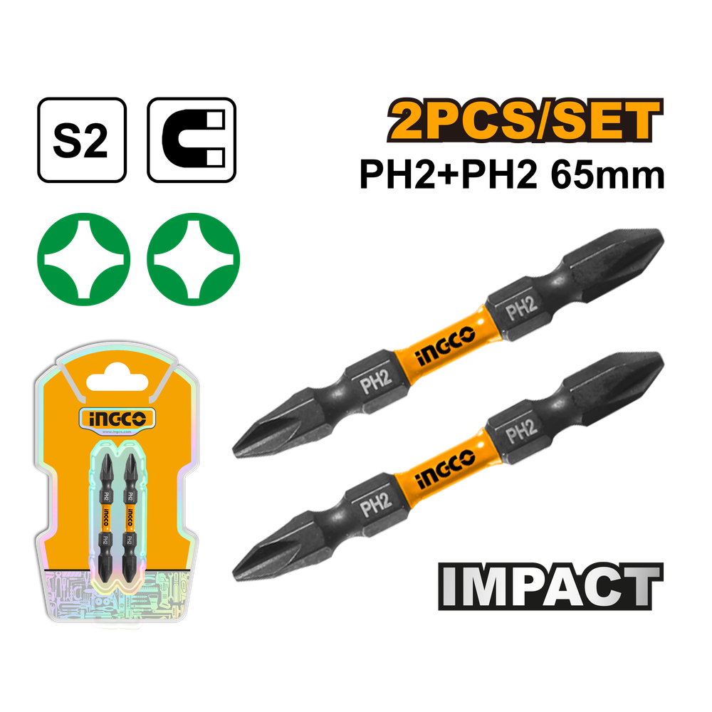 Набор ударных бит IMPACT INGCO SDBIM72PH265 INDUSTRIAL PH2+PH2x65 мм 2 шт.