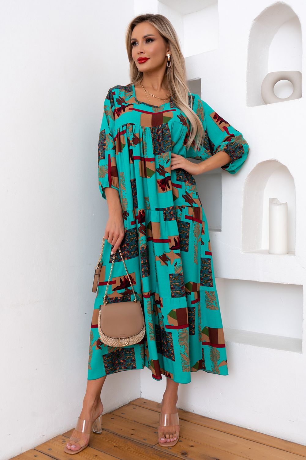 Платье Серенада (мята/абстракция) Р11-1044/7 Nikol (Акция)