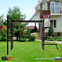 Уличная шведская стенка Sv Sport рукоход с комплектом турник прямой У5472К (Брусья/Стойка/Скамья/Щит баскет)