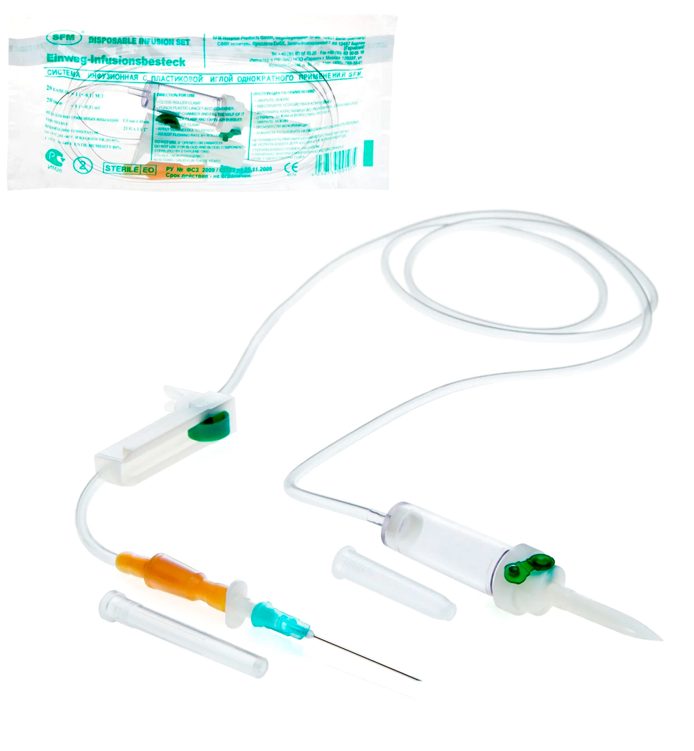 Система инфузионная с пластик.шипом типа Луер SF Medical 150 см 21G x 1/2" (0,8x40мм) 25 шт