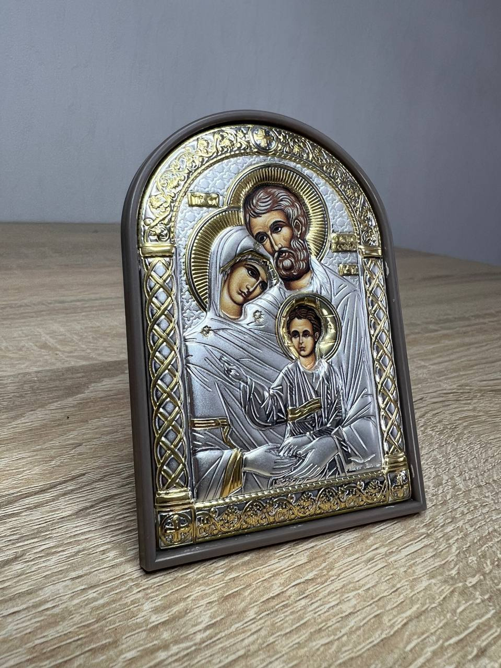 Св. Семейство, икона арочная, пластик коричневый 80х115