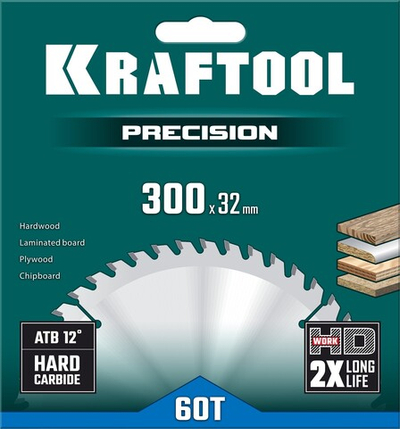 KRAFTOOL Precision, 300 х 32 мм, 60Т, пильный диск по дереву (36952-300-32)