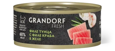 Консервы Grandorf Fresh для взрослых кошек (Филе тунца с филе краба в желе)