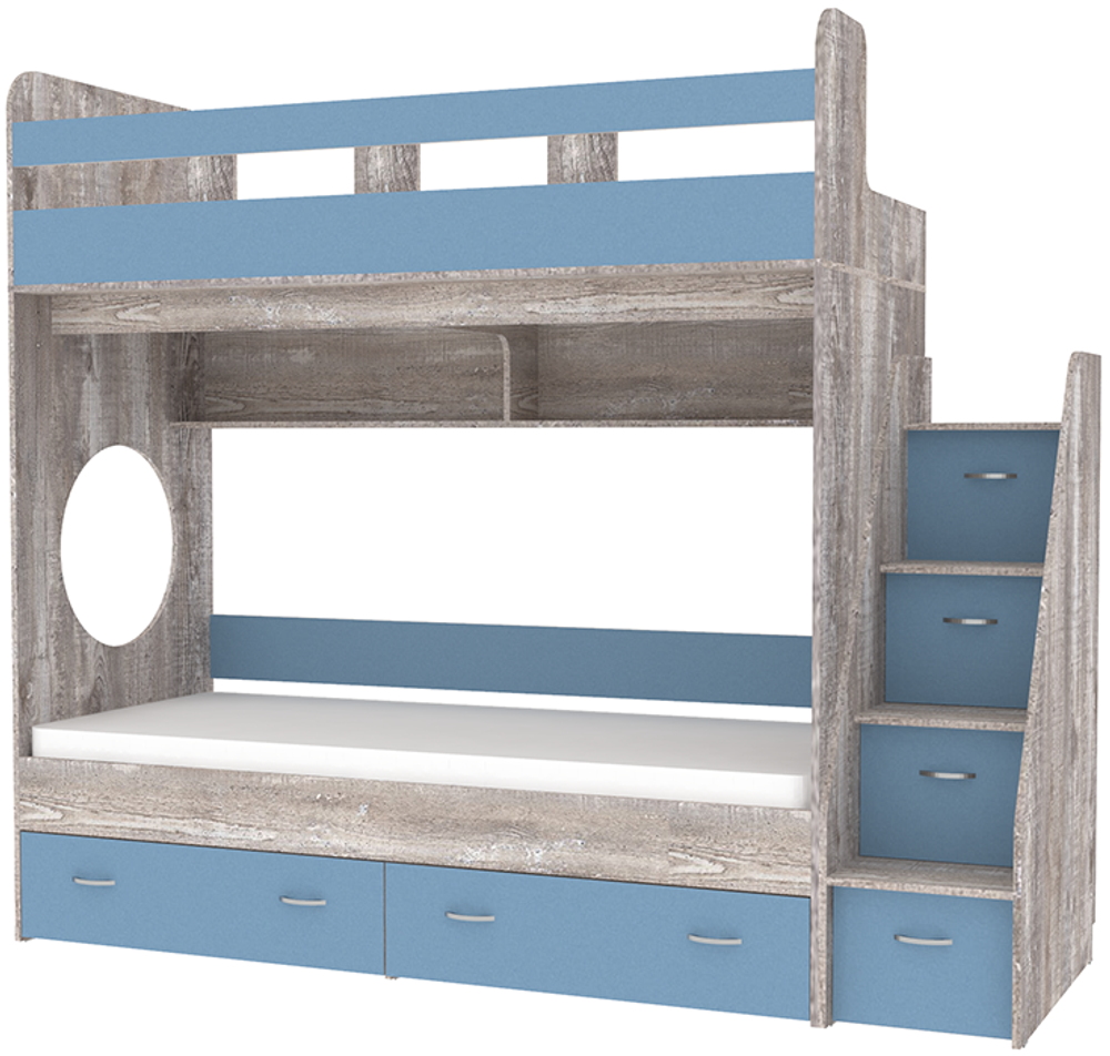 Двухъярусная кровать КарИВи Юниор 1 80х190 Бетон Светло-синий, голубой