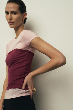 ZARA ФУТБОЛКА SUPIMA® С ЭФФЕКТОМ ДВОЙНОЙ ТКАНИ, БУРГУНДИ