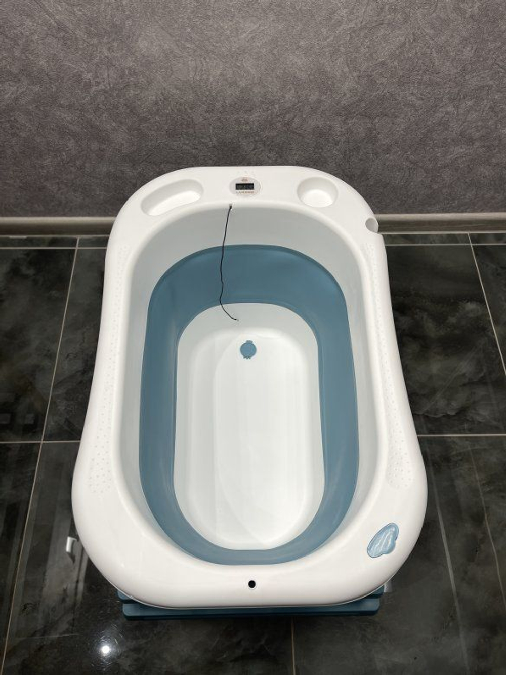 Детская ванна Luxmom складная со сливом и термометром (синий)