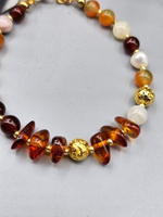 Комплект украшений авторский из натуральных камней. Колье и браслет "Ранняя осень". Бижутерия на шею, на руку для женщин, девушек. Летнее женское украшение