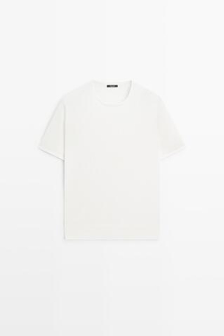 Massimo Dutti Свитер из смесового хлопка с короткими рукавами, натуральный/кремовый