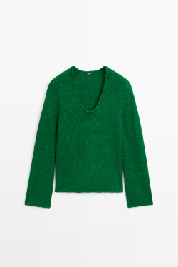 Massimo Dutti Свитер из хлопкового трикотажа, зеленый
