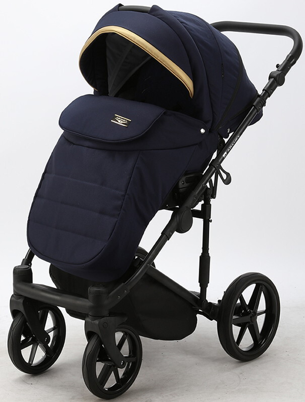 Детская коляска Adamex Rimini 2 в 1 RI58-LUX Т.СИН+Т.СИН.ПЕРЛ.КОЖА+ЗОЛОТО.ОТДЕЛКА