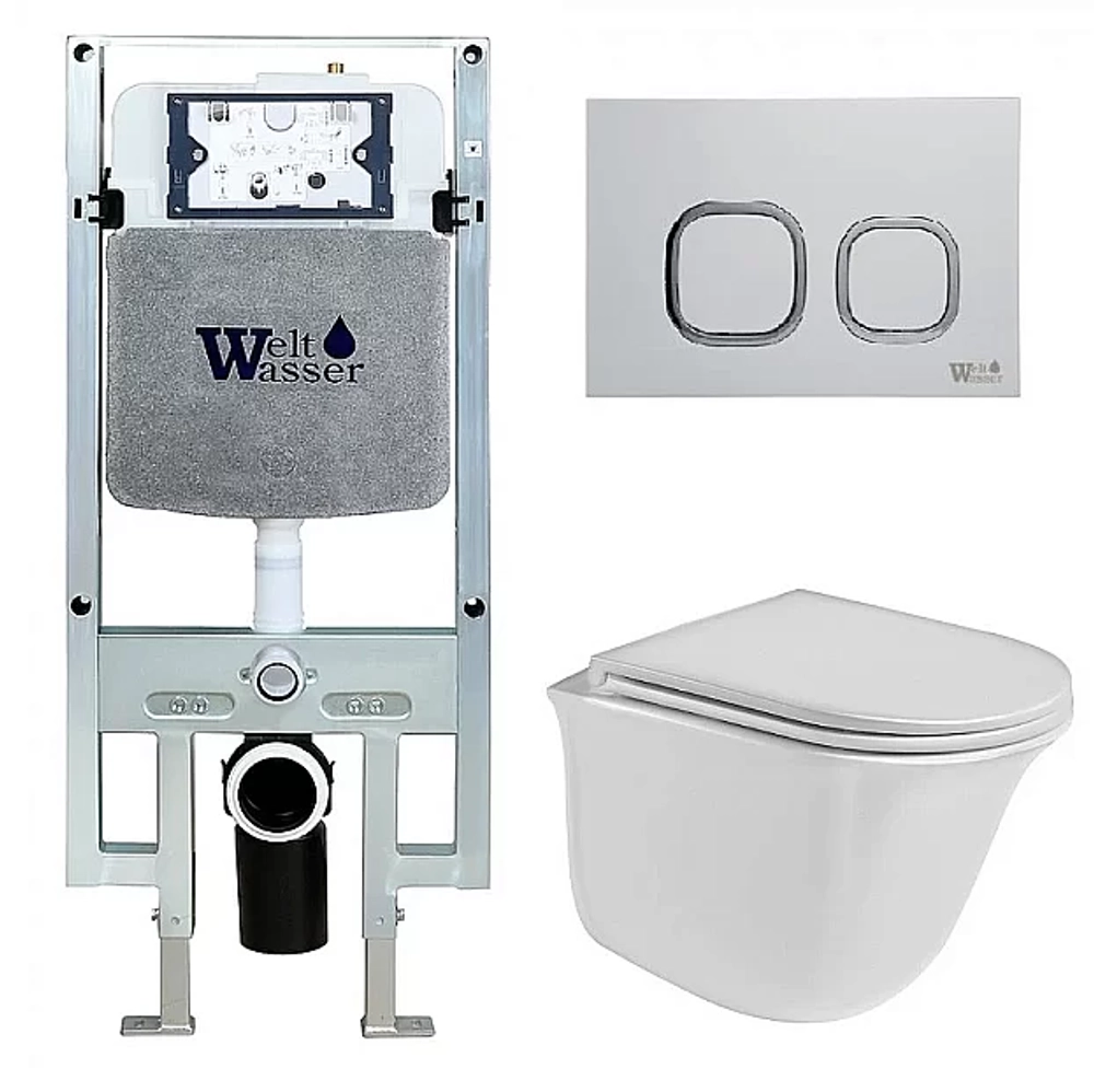 Унитаз с инсталляцией WeltWasser AMBERG 497 ST + TELBACH 004 GL-WT + AMBERG RD-MT CR