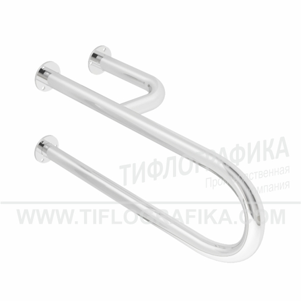Поручень опорный для санузла, пристенный, правый, нерж. сталь, 200x180x580 мм, D38 мм
