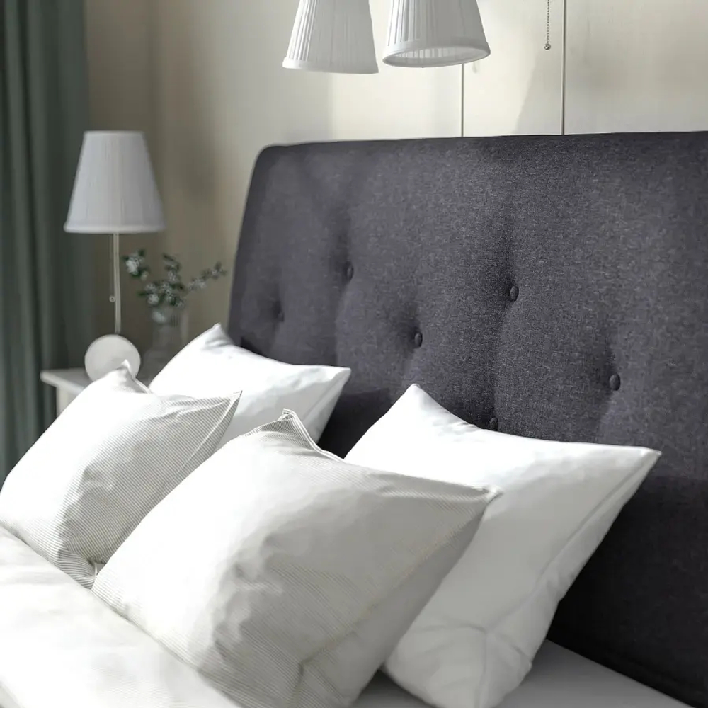 Кровать с мягкой обивкой и выдвижными ящиками - IKEA IDANÄS/IDANAS, 200х140 см, темно-серый, ИДАНЭС ИКЕА