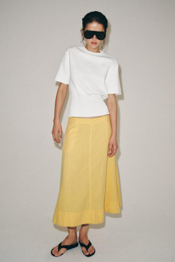 ZARA ЮБКА МИДИ ИЗ СМЕСОВОГО ЛЬНА — ZW COLLECTION, СВЕТЛО-ЖЕЛТЫЙ