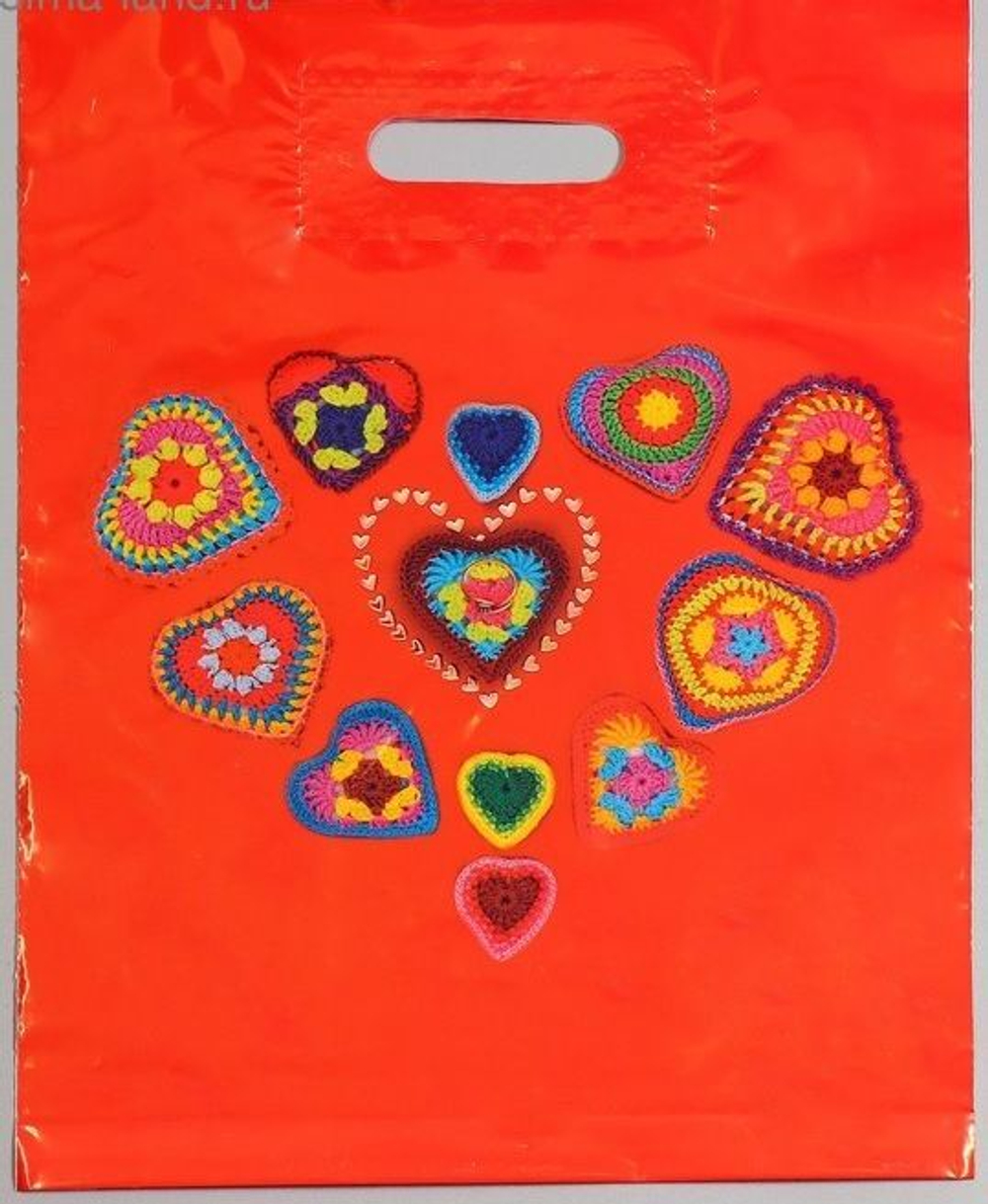 Полиэтиленовый пакет с сердечками - 31 х 40 см. (Цвет: красный)