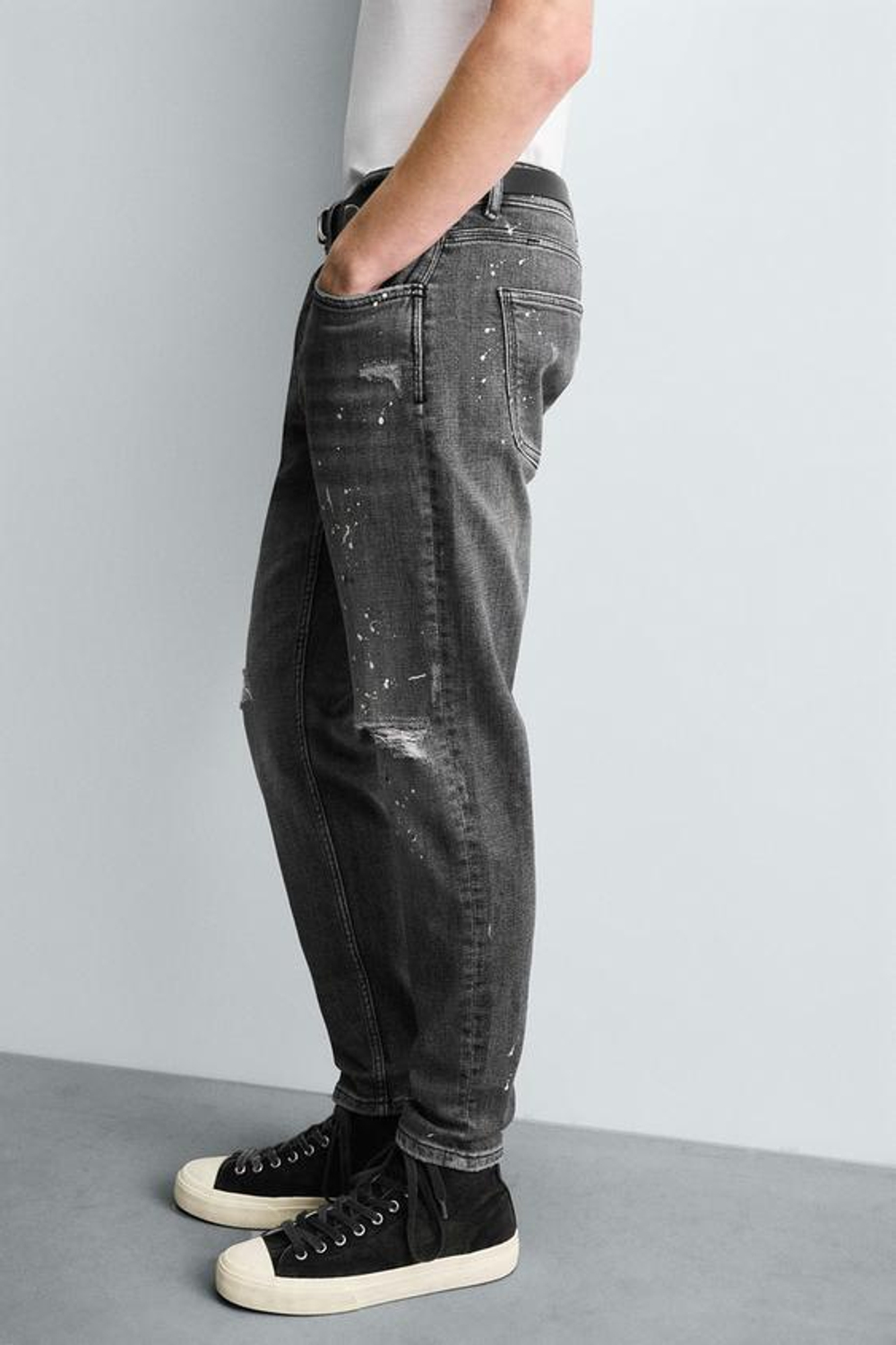 ZARA ДЖИНСЫ SKINNY FIT С ДЫРАМИ, СЕРЫЙ