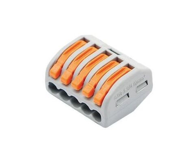 Клемма для проводов IN HOME / Ин Хоум СМК 222-415 строительно-монтажная пятипроводная, серая, 26.6x14.5x20.5мм, в упаковке 25шт. / зажим