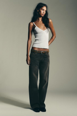 ZARA ДЖИНСЫ TRF WIDE-LEG С НИЗКОЙ ПОСАДКОЙ, КОРИЧНЕВЫЙ