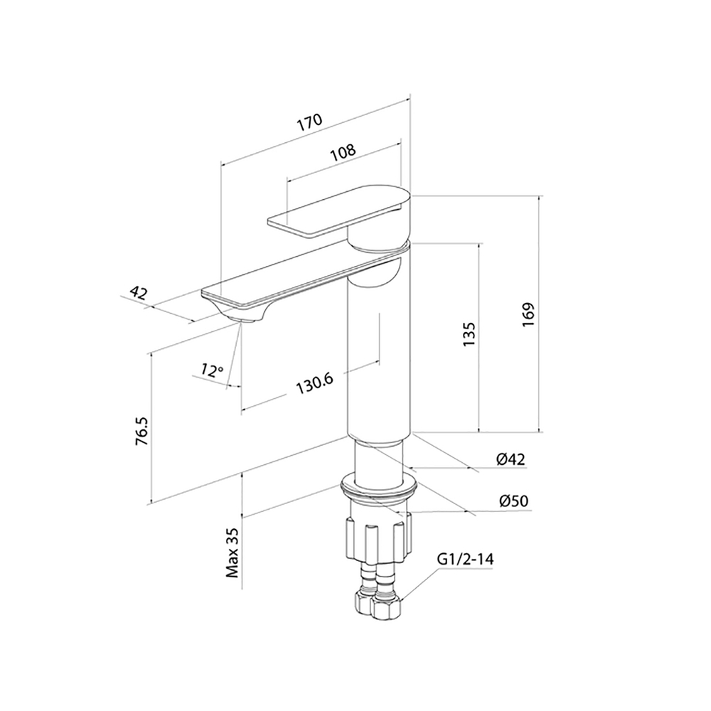 Смеситель для раковины 35к Milardo MAZBN00M01 "Maze" нерж. сталь, литой, п/гайку,  САТИН