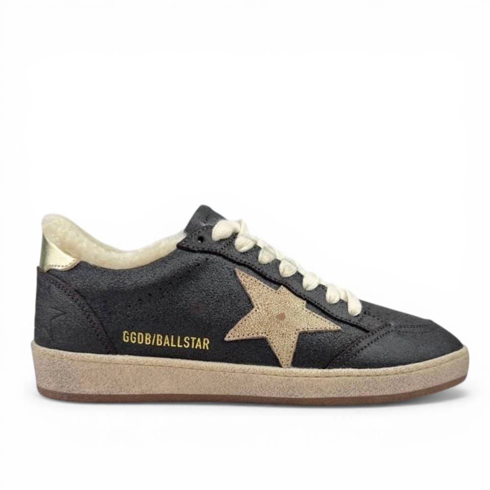 Зимние Golden Goose Ball Star / Коричневые / золото пятка