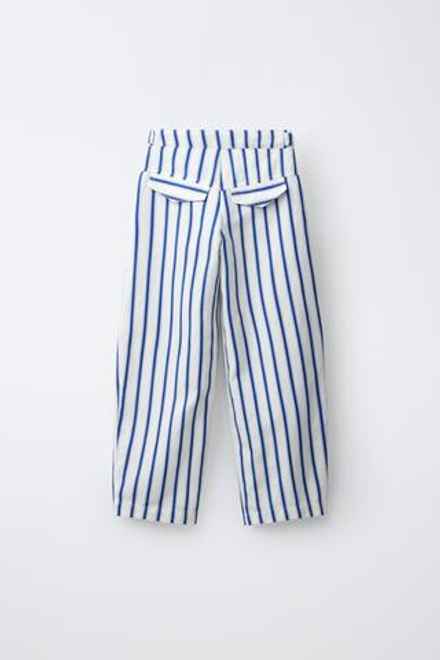 ZARA БРЮКИ BARREL В ПОЛОСКУ, ЭКРЮ/СИНИЙ