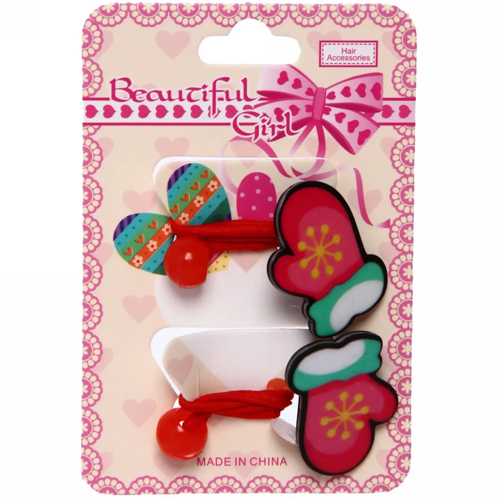 Резинки для волос детские 2шт. «Новогодняя Сказка - Варежки», цвет красный, d-9см