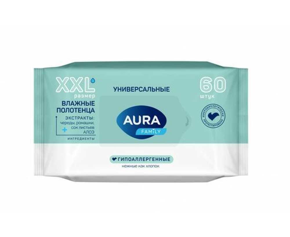 Влажные полотенца AURA Family XXL 60 шт