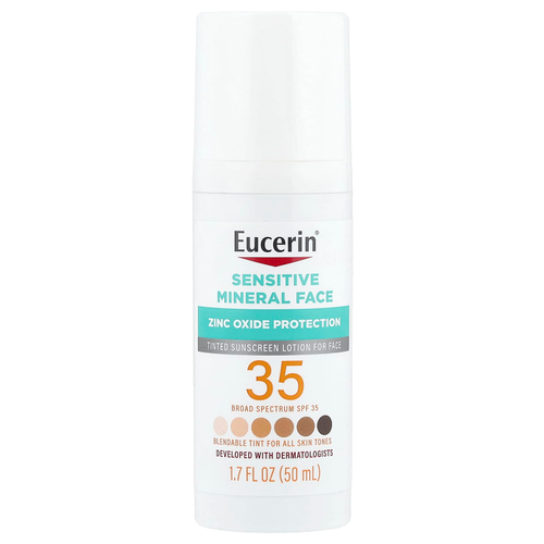 Eucerin, оттеночный минеральный солнцезащитный лосьон для чувствительной кожи, SPF 35, 50 мл (1,7 жидк. унции)