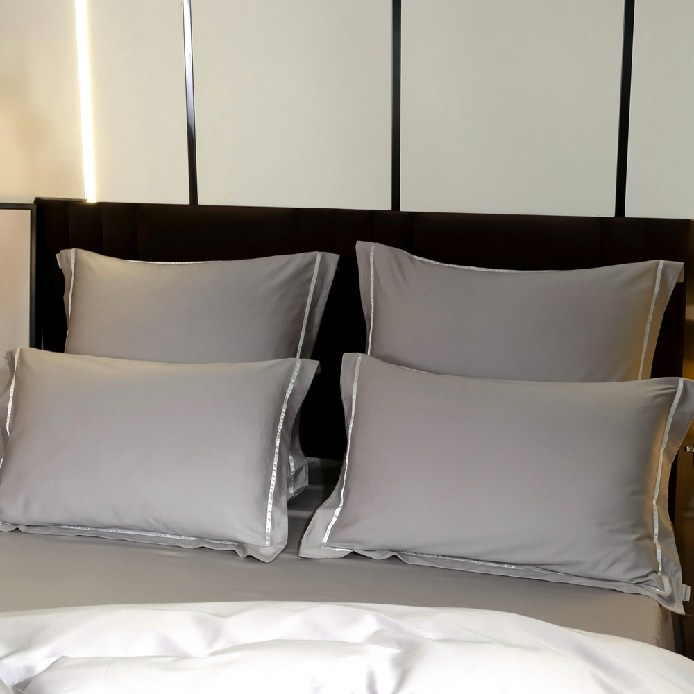 Комплект постельного белья Однотонный Сатин Премиум широкий кант на резинке OCPKR028