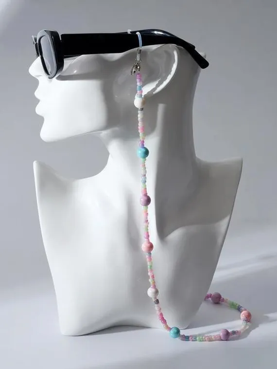 Цепочка для очков "Бусинки" бабл-гам, цвет розово-голубой, 70 см