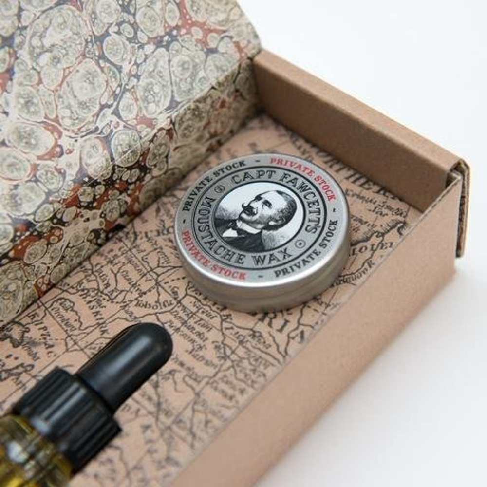 Captain Fawcett Private Stock Beard Oil & Moustache Wax Gift Set - Набор для усов и бороды