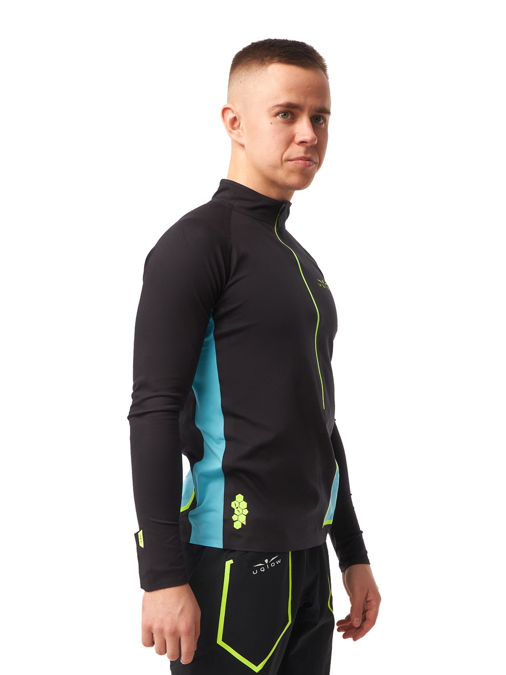 ЛОНГСЛИВ УТЕПЛЕННЫЙ МУЖСКОЙ 3/4 ZIP BRUSH | BLACK/SKYBLUE