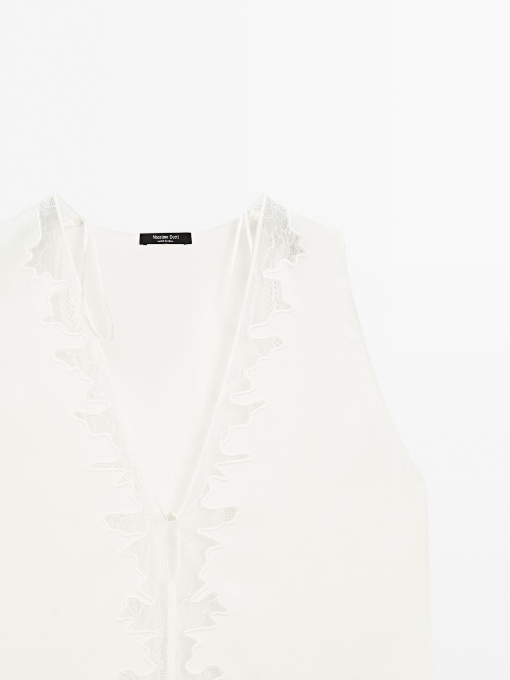 Massimo Dutti Струящаяся блузка с кружевной отделкой, натуральный