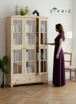 Шкаф витрина 113х32х186 Бритта, эко, массив сосны (без химической обработки), 3 двери, натуральный цвет, Dipriz