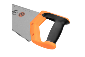 Ножовка по дереву Sparta 500 мм, 7-8 TPI, зуб-2D, каленый зуб, линейка, двухкомпонентная рукоятка 235035