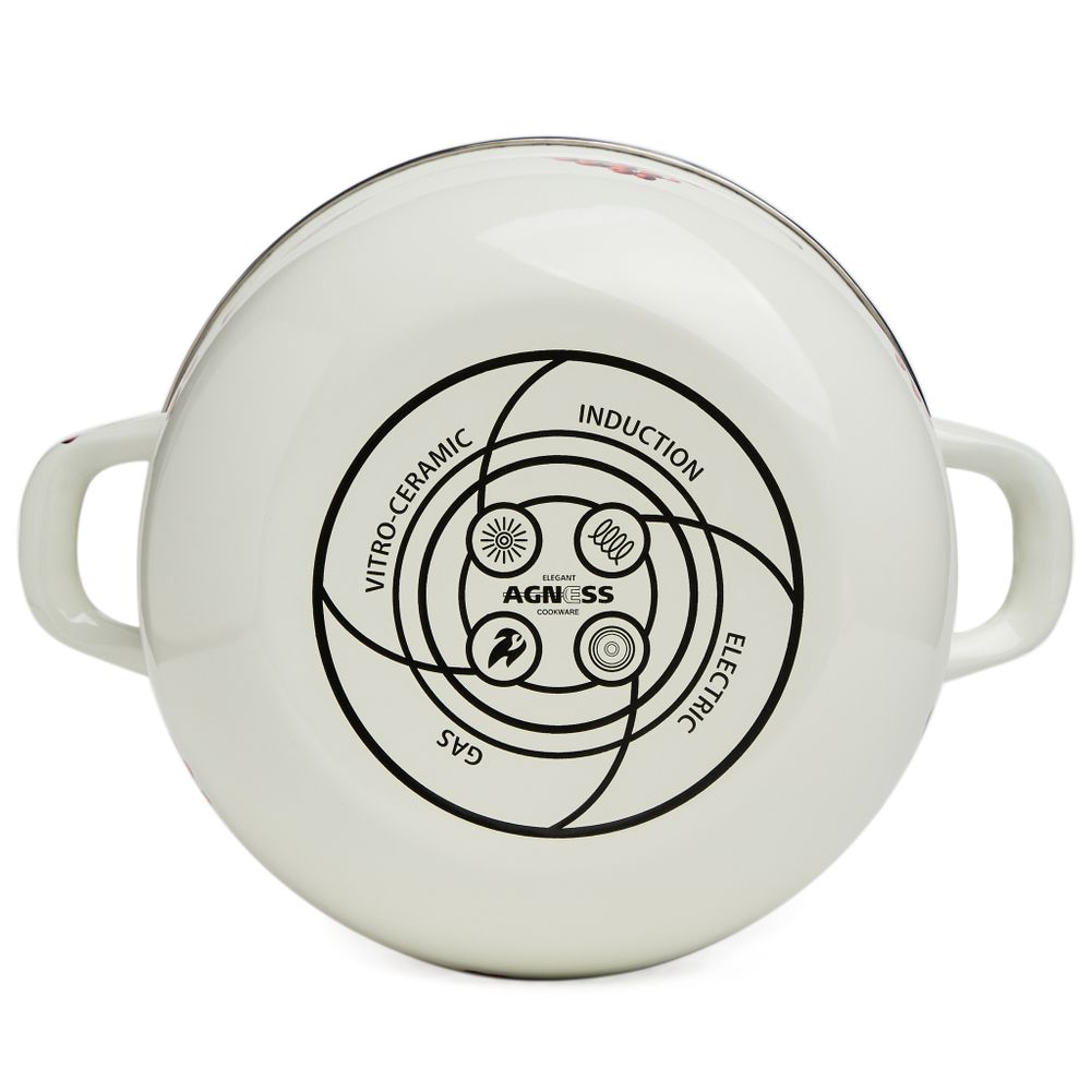 КАСТРЮЛЯ AGNESS ЭМАЛИРОВАННАЯ С ЭМАЛ.КРЫШКОЙ СЕРИЯ "СНЕГИРИ", 2.8 Л, 20*12 СМ