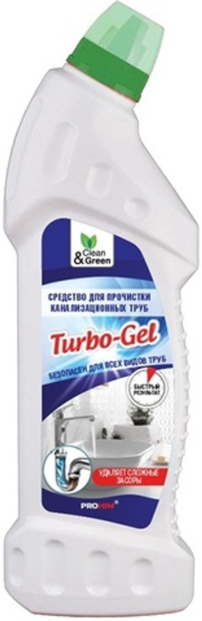 Чистящее средство CLEAN&GREEN CG8073  для прочистки канализационных труб Turbo-Gel (щелочное) 750 мл