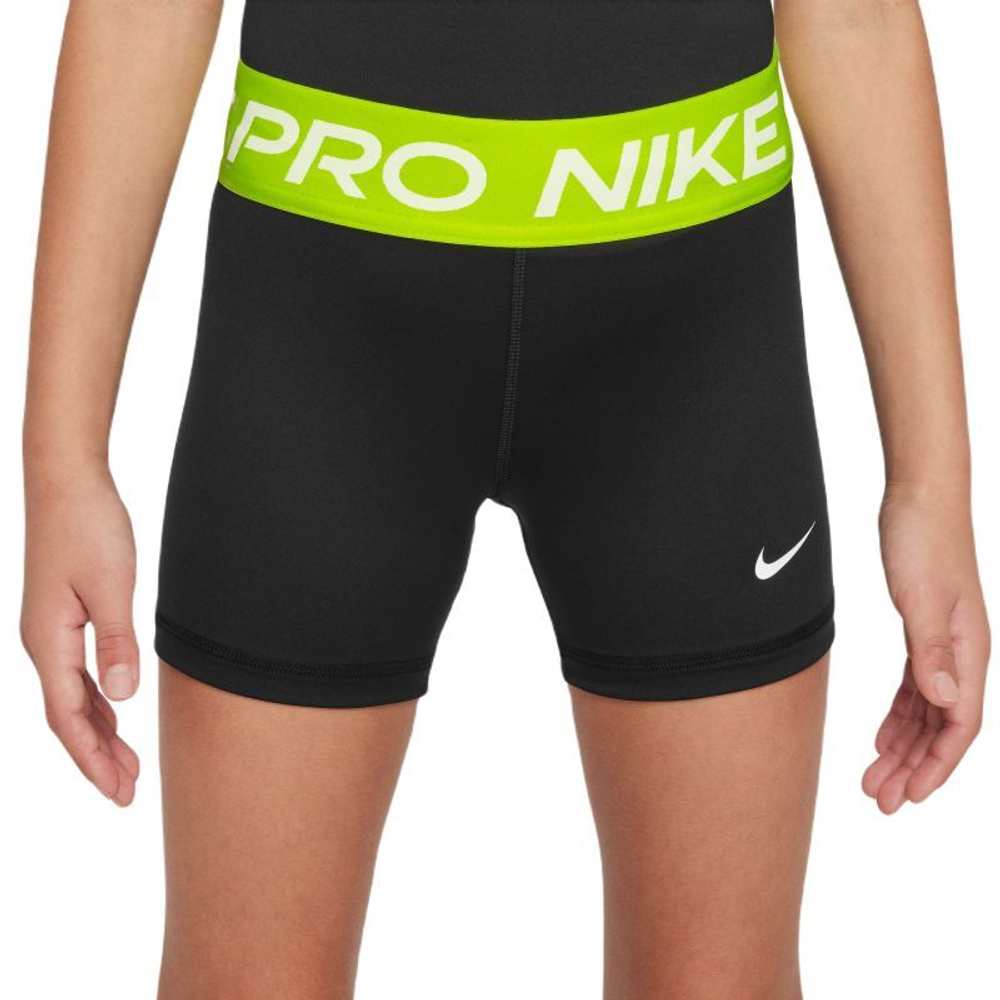 Шорты для девочки теннисные Nike Girls Pro 3in Shorts - black/volt/white