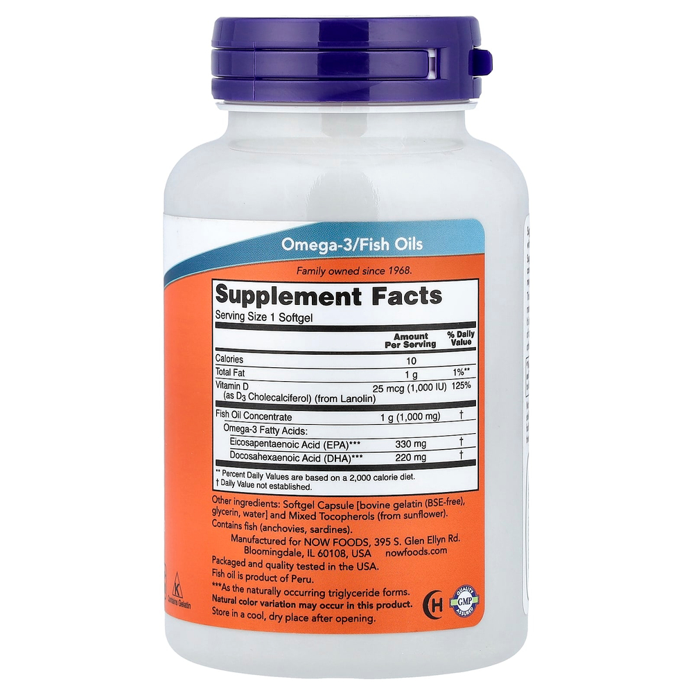 NOW Foods, Tri-3D Omega™, рыбий жир с омега-3, 90 капсул