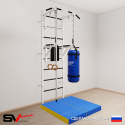 Шведская стенка Sv Sport усиленная 6747 (Турник стандарт/Брусья/Канат/Кольца/Цепь/Мешок 30кг/Мат 1м)
