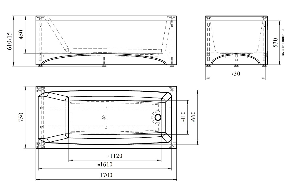 Акриловая ванна Radomir Vanessa (Радомир Ванесса) Веста 170х75, с каркасом