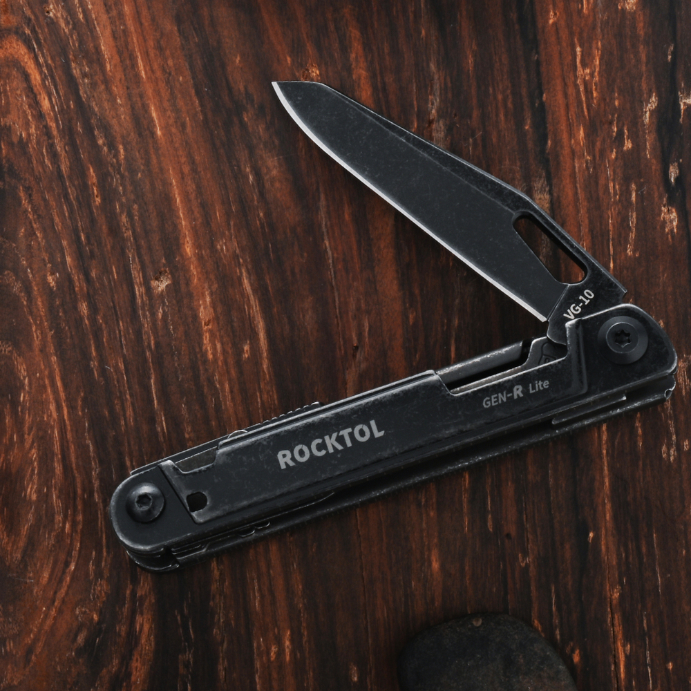 Нож-мультитул Rocktol 15 в 1 нержавеющая сталь, черный, кожаный чехол