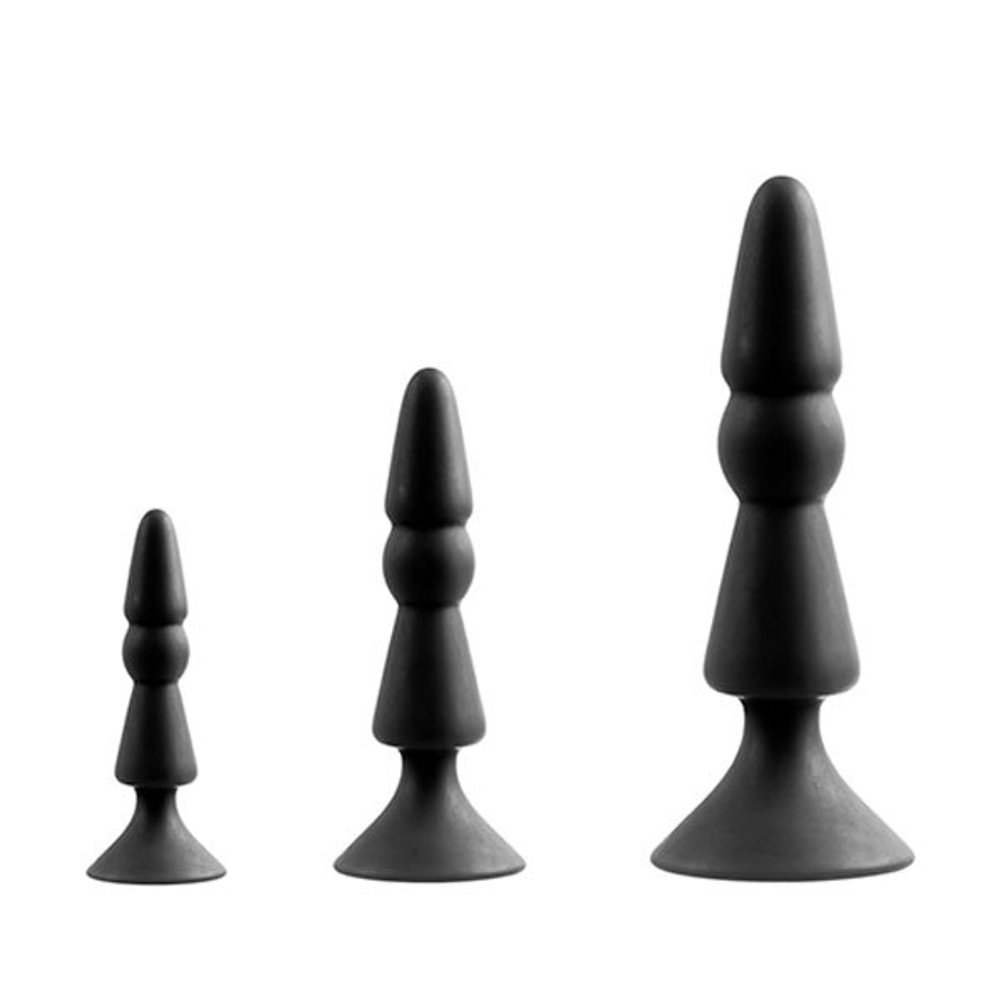 Набор из черных анальных силиконовых втулок MENZSTUFF 3-PIECE ANAL CONE SET (Цвет: черный)