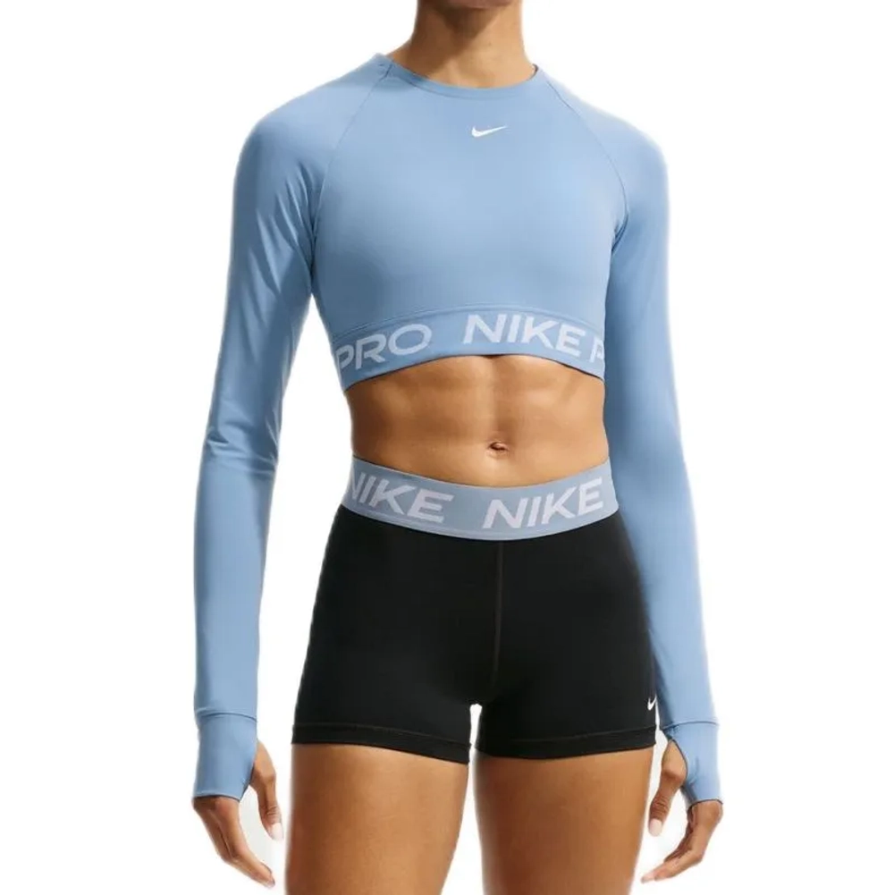 Женская теннисная футболка   Nike Pro 365 Dri-Fit Cropped Long-Sleeve - work blue/white