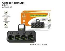 Тройник в розетку 4 гнезда , сетевой фильтр с USB, Type-C