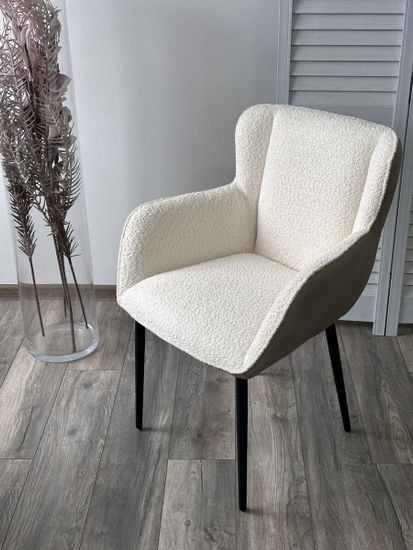 Стул VOLCANO Белый Wales-101, ткань / светло-бежевый Maison 09, экокожа/ черный каркас